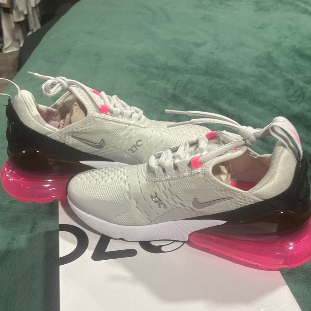 Nike Women's Air Max 270 White and Pink Sneakers